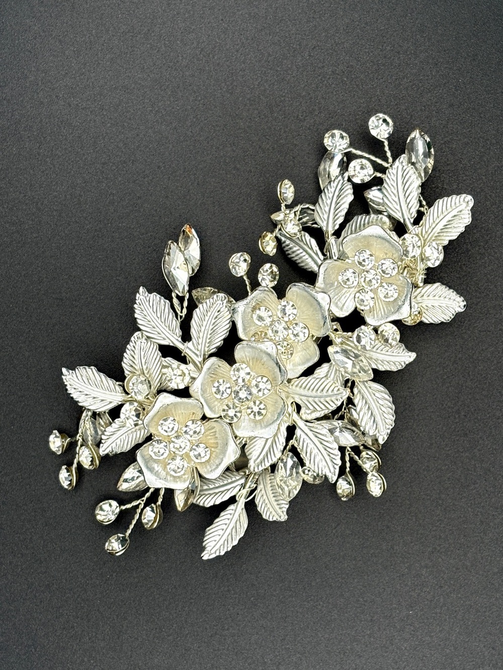 Silver Floral Crystal Hair Clip - wedding hair clip Women Jewelry